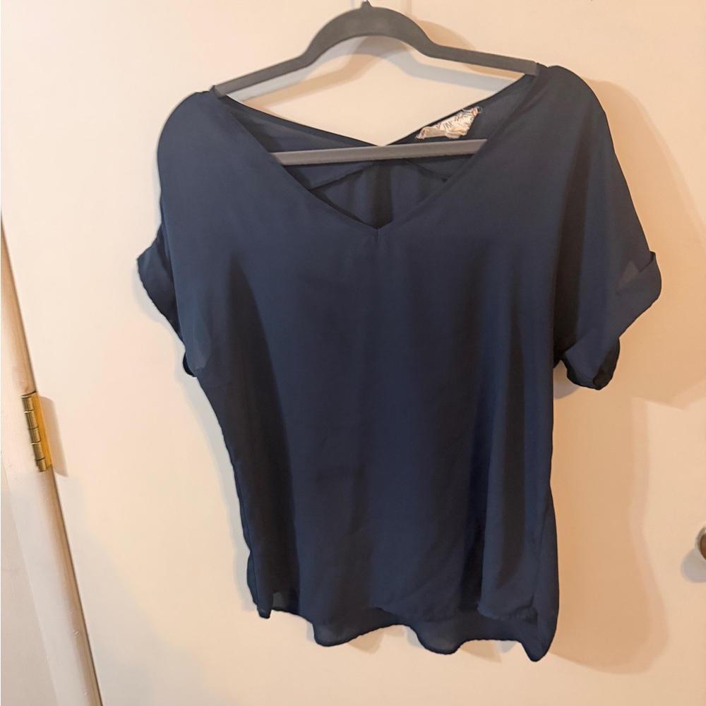Elegant Navy Blue Women's Dress Shirt